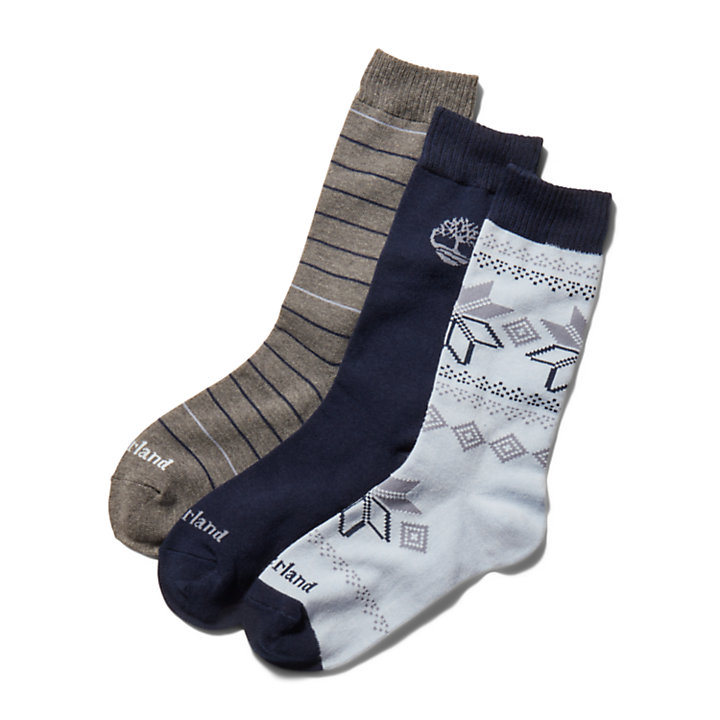 Three Pack Crew Sock Gift Set for Men in Blue-