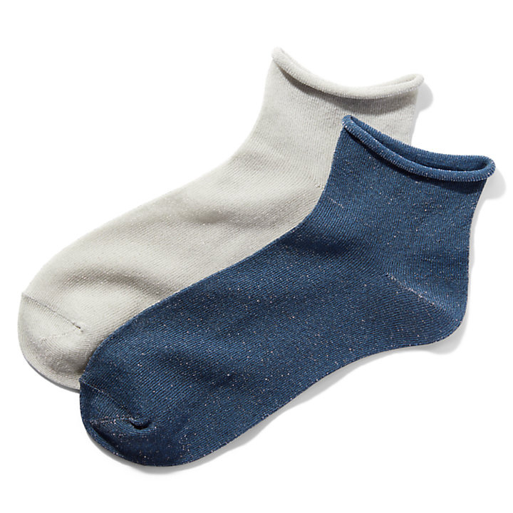 Two Pair Pack Roll Top Ankle Socks for Women in Blue | Timberland