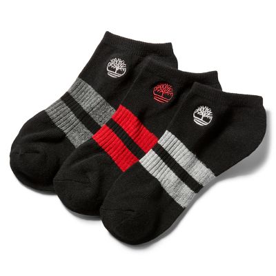 Three Pair Striped No-Show Socks for Men in Black | Timberland