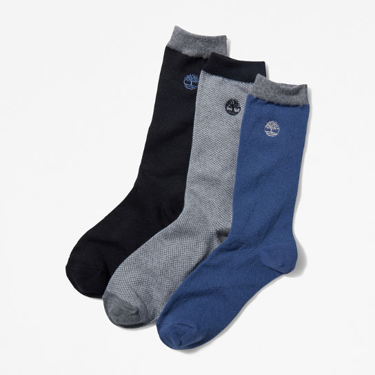Three Pair Pique Crew Socks for Men in Black | Timberland