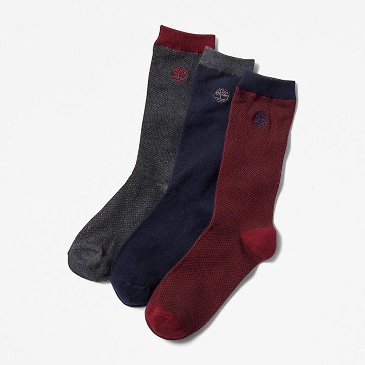 Crew-Socken aus Piqué im Dreierpack für Herren in Blau-
