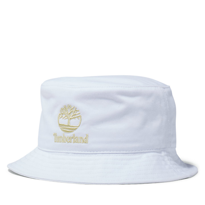 Embroidered Logo Bucket Hat in White-