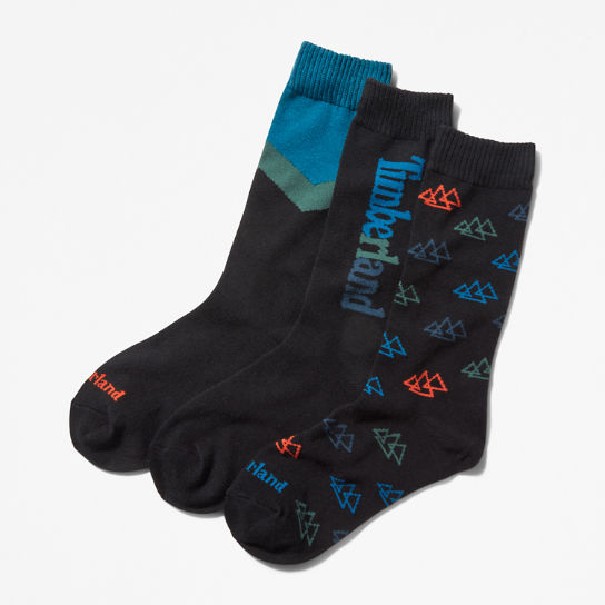 Gift Set of 3 Pair Pack Crew Socks for Men in Black | Timberland