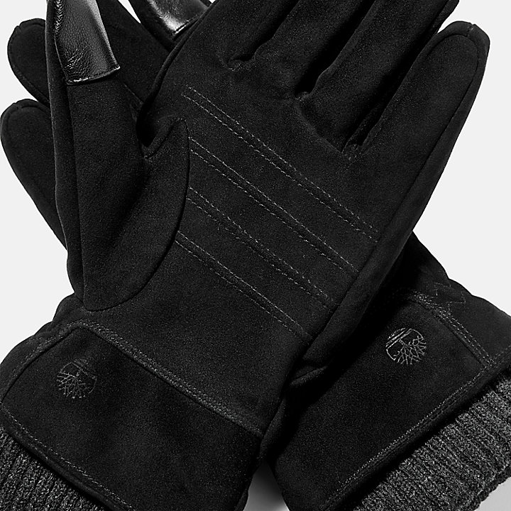 Sweater-Cuff Leather Gloves for Men in Black