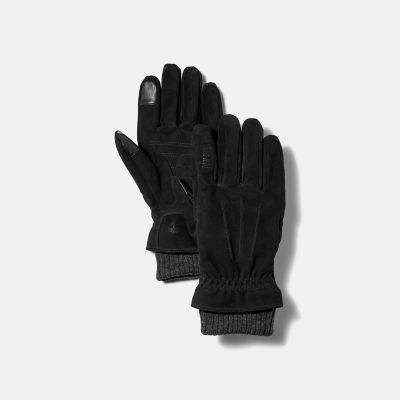 Timberland Sweater-cuff Leather Gloves For Men In Black Black