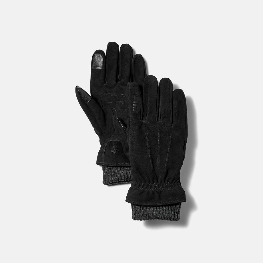 Timberland Sweater-cuff Leather Gloves For Men In Black Black, Size XL