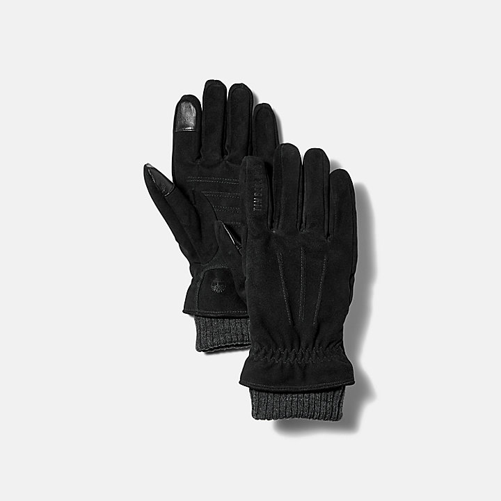 Sweater-Cuff Leather Gloves for Men in Black
