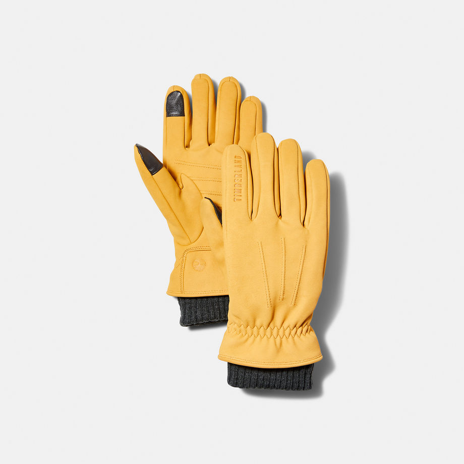 Timberland Sweater-cuff Leather Gloves For Men In Yellow Yellow, Size S