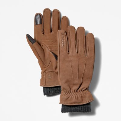 Timberland Sweater-cuff Leather Gloves For Men In Light Brown Brown