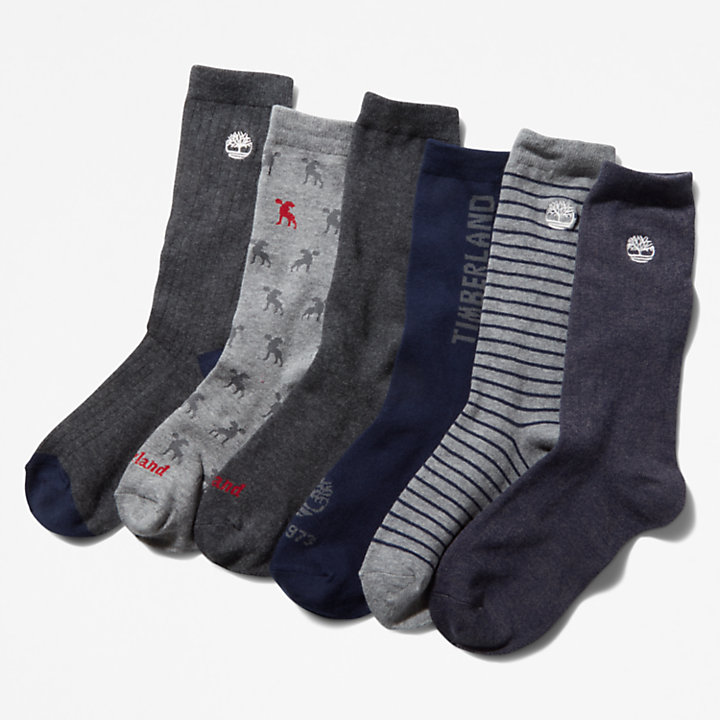 6er-Pack Crew-Socken in Geschenkbox für Herren in Grau-