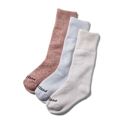 Three Pair Pack Crew Socks Gift Box for Women in Pink/Light Blue/Burgundy | Timberland