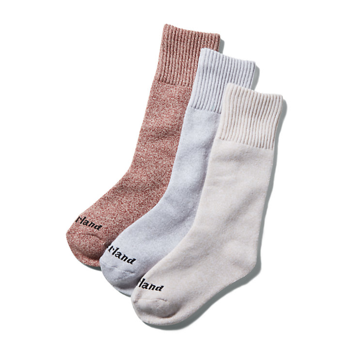 Three Pair Pack Crew Socks Gift Box for Women in Pink/Light Blue/Burgundy-