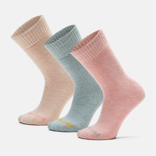 Three Pair Pack Crew Socks Gift Box for Women in Pink/Light Blue/Light Pink | Timberland