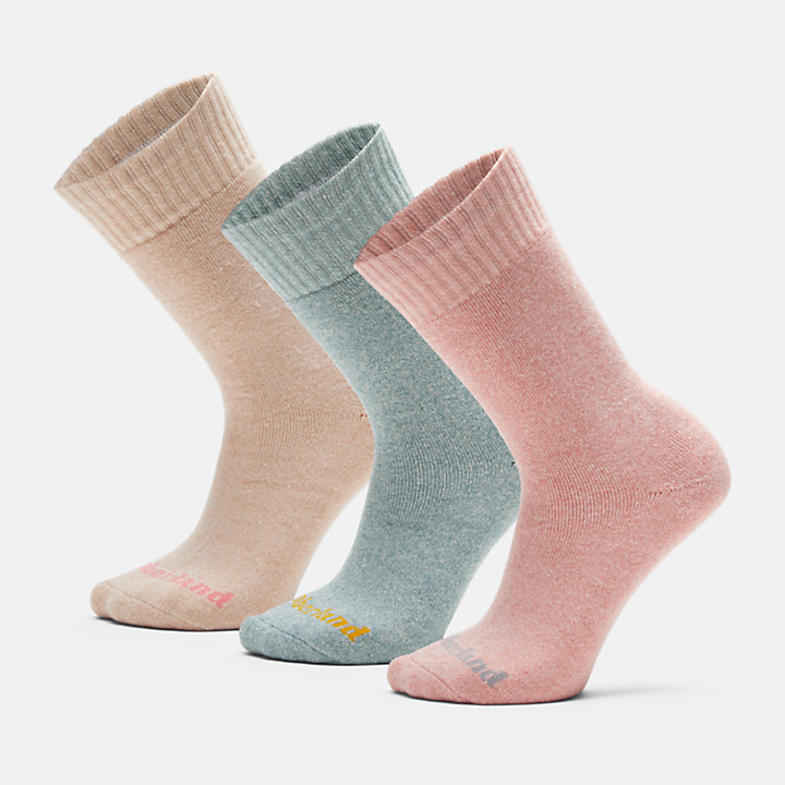 Three Pair Pack Crew Socks Gift Box for Women in Pink/Light Blue/Light Pink-