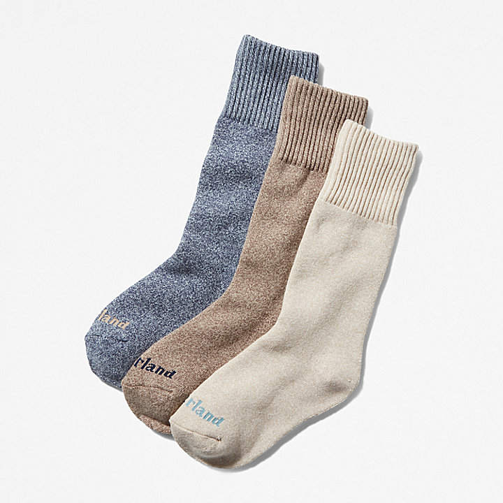 Geschenkset met drie paar halflange sokken voor dames in blauw/groen/beige