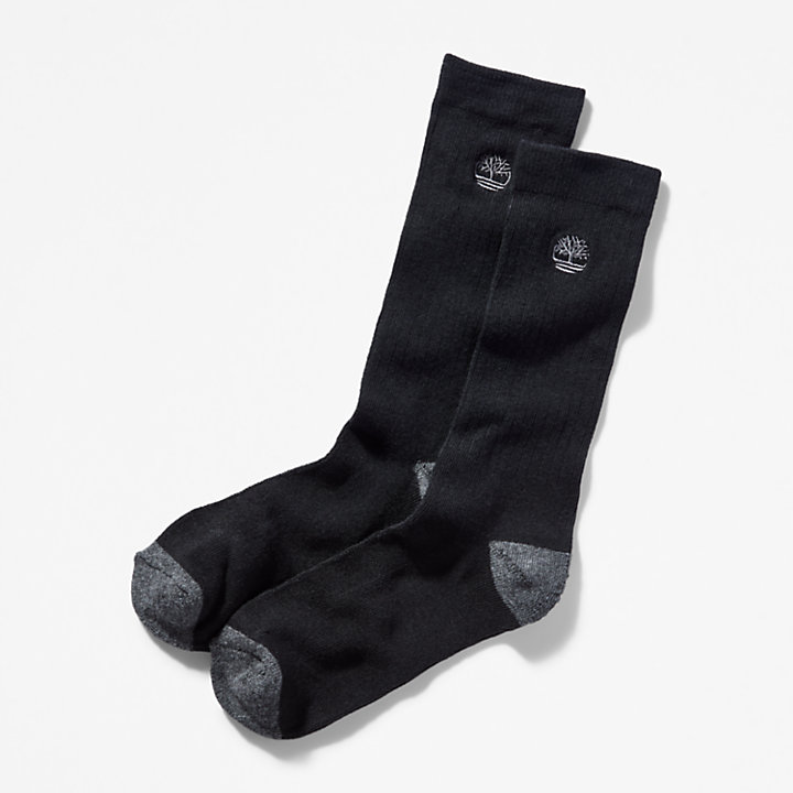 2-Pack Ribbed Crew Socks for Men in Black-