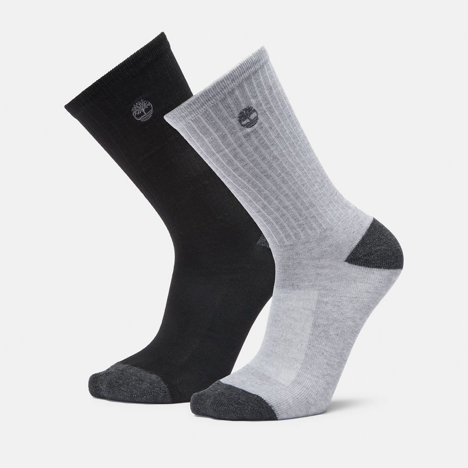 Timberland 2-pack Ribbed Crew Sock For Men In Grey And Black Grey, Size M