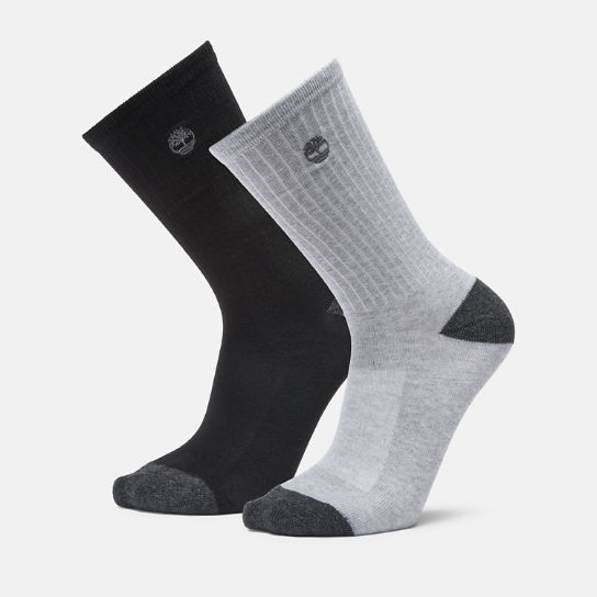 2-Pack Ribbed Crew Sock for Men in Grey and Black | Timberland