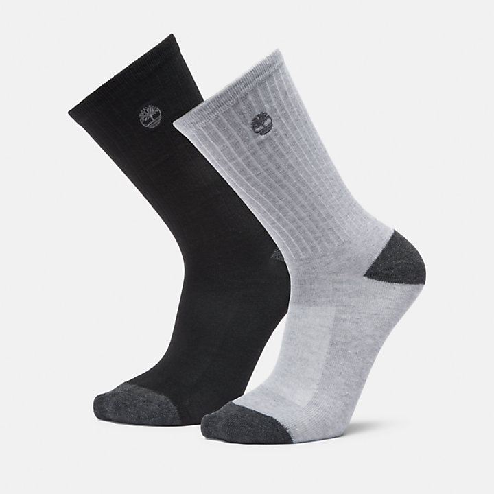 2-Pack Ribbed Crew Sock for Men in Grey and Black-