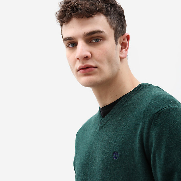 Merino V-Ausschnitt-Pullover für Herren in Grün-