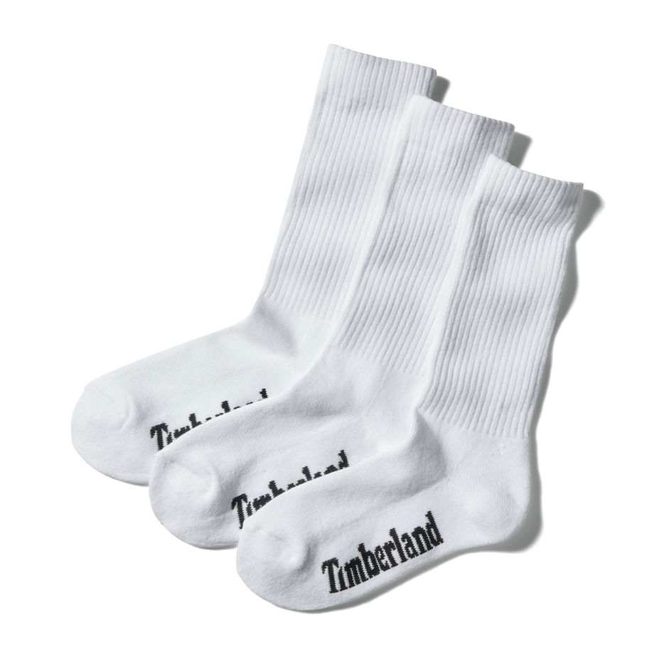 Timberland Three Pack Core Crew Socks For Women In White White