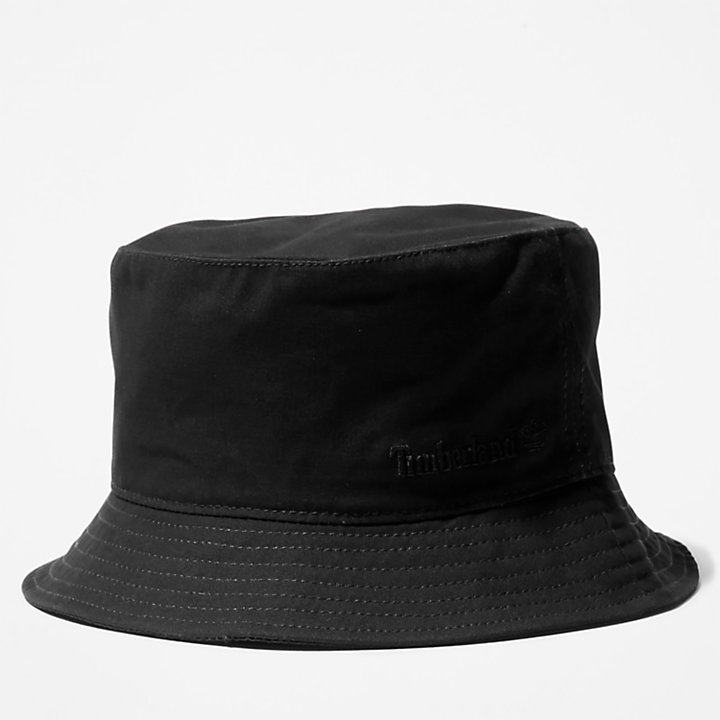 Peached Cotton Canvas Bucket Hat for Men in Black-