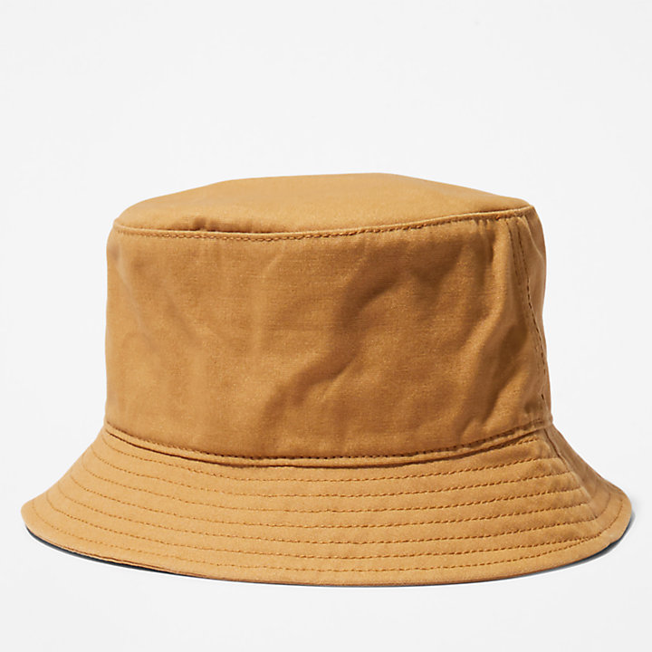 Peached Cotton Canvas Bucket Hat for Men in Yellow-