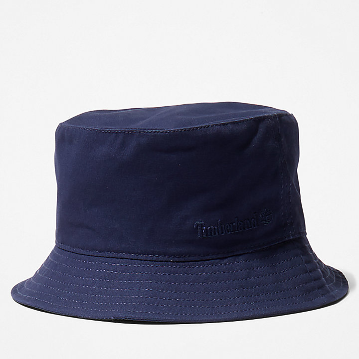 Peached Cotton Canvas Bucket Hat for Men in Navy