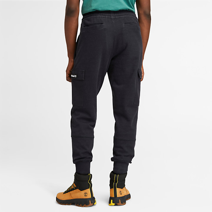 Garment-Dyed Cargo Sweatpants for Men in Black-