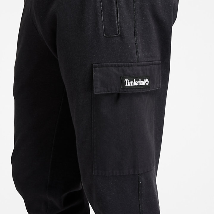 Pantalon de survêtement cargo teint en pièce pour homme en noir-