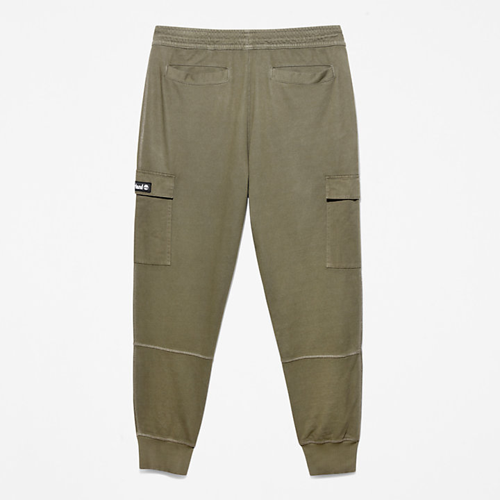 Pantalon de survêtement cargo teint en pièce pour homme en vert foncé-