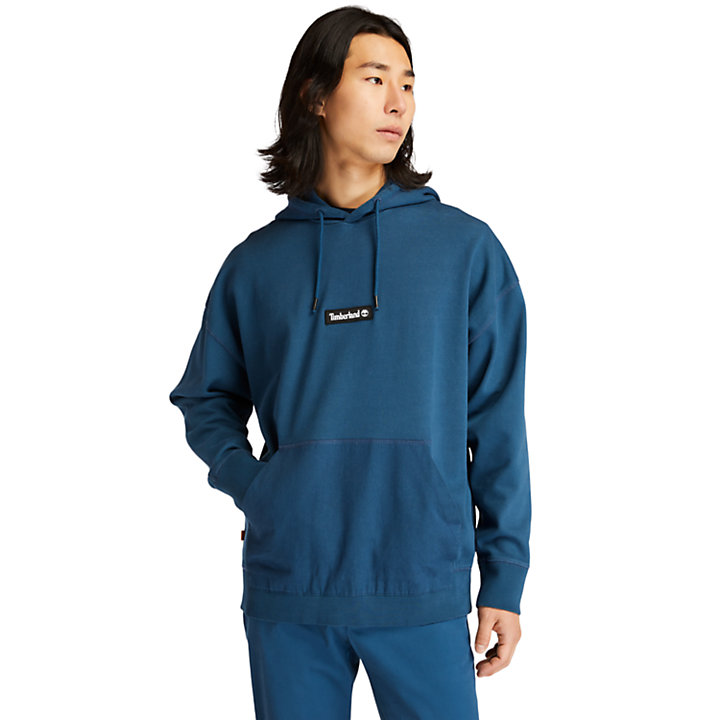 Felpa da Uomo con Cappuccio e Logo Garment-Dyed in blu-