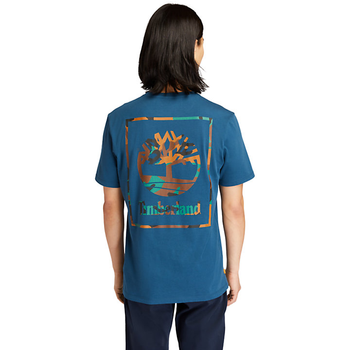 T-shirt met logo in camouflageprint voor heren in blauw-