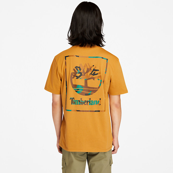 T-Shirt mit Tarnmuster und Logo für Herren in Dunkelgelb-