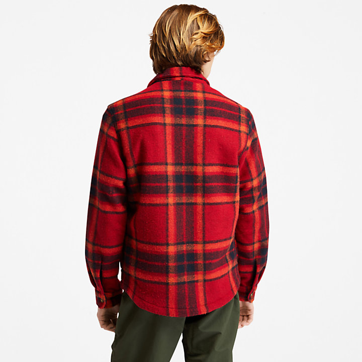 Men's Plaid Fleece Overshirt in Red-