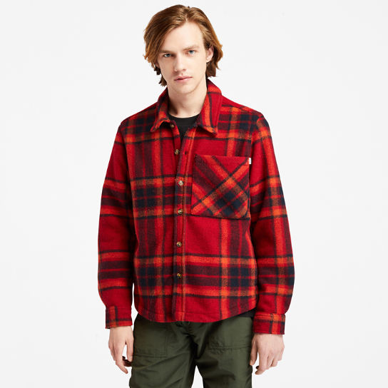 Men's Plaid Fleece Overshirt in Red | Timberland