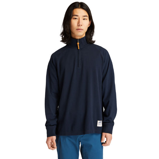 Mixed-Media Polo Neck Jumper for Men in Navy | Timberland