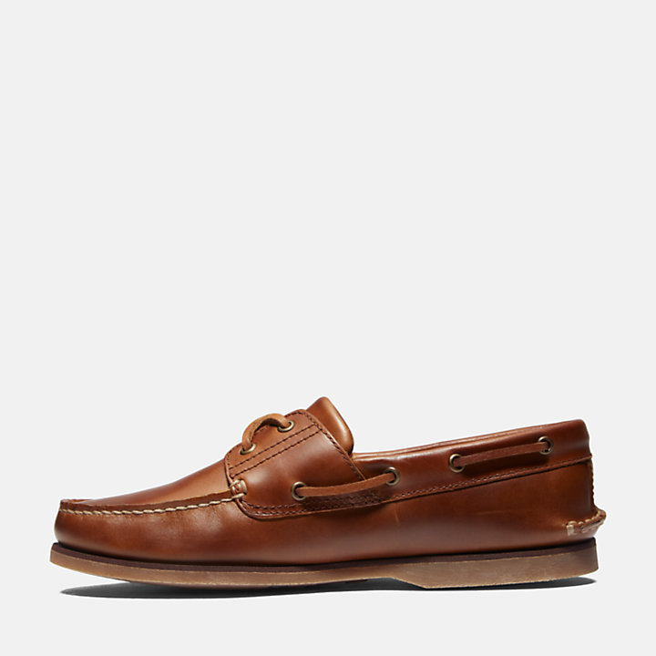 Chaussures bateau classique en cuir pour homme en marron-
