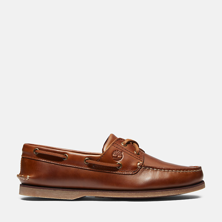 Chaussures bateau classique en cuir pour homme en marron-