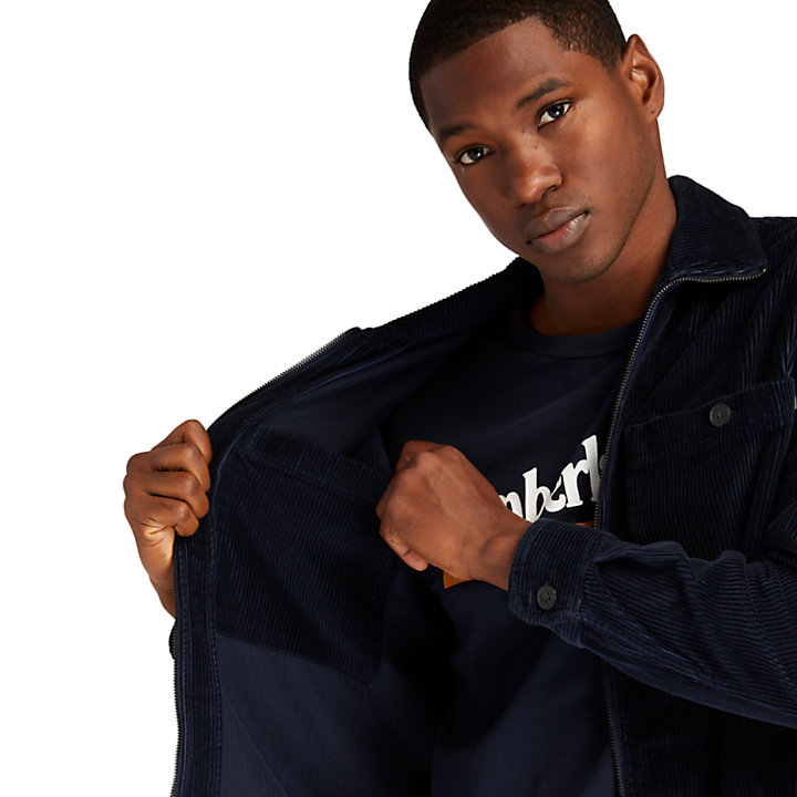 Cord-Hemdjacke mit Reißverschluss für Herren in Navyblau-