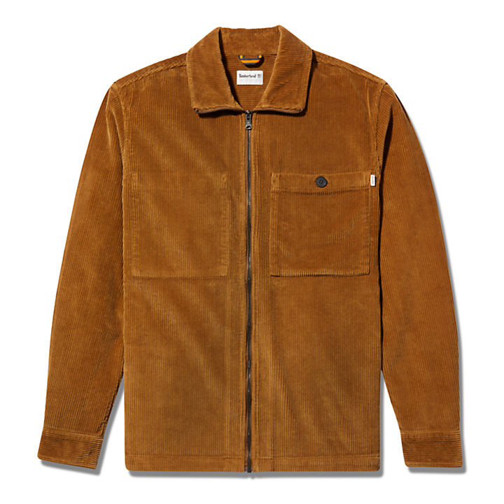 Corduroy Zip Overshirt for Men in Brown-