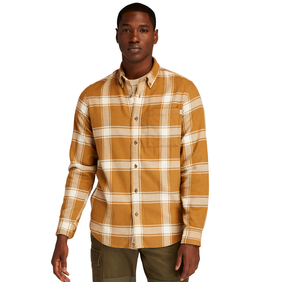 Timberland Heavy Flannel Checked Shirt For Men In Brown Brown, Size L