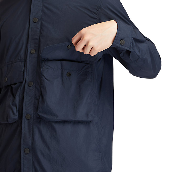 Solid Shirt Jacket for Men in Navy-