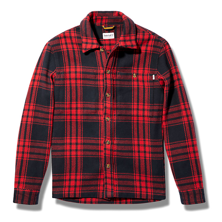 Heavy Herringbone-plaid Overshirt for Men in Red-