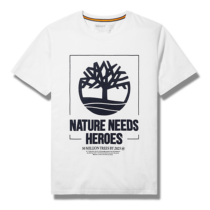 T-shirt met Nature Needs Heroes™-afbeelding voor heren in wit-