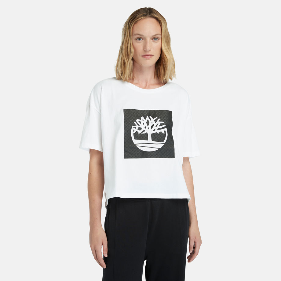 Timberland Cropped Logo T-shirt For Women In White White, Size L