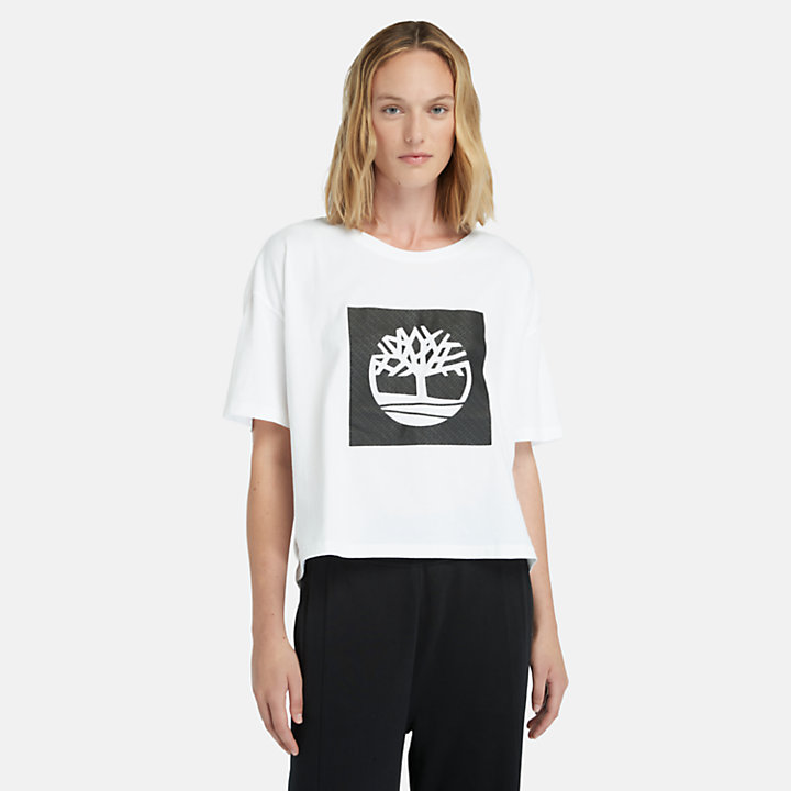 Kurz-T-Shirt mit Logo für Damen in Weiß-