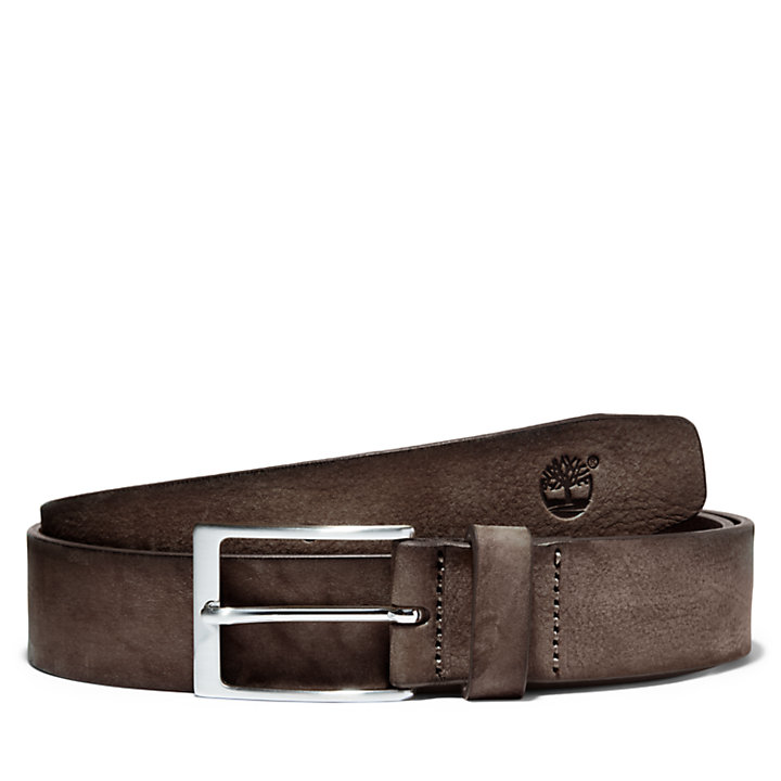 Washed-leather Belt with a Square Buckle for Men in Dark Brown-