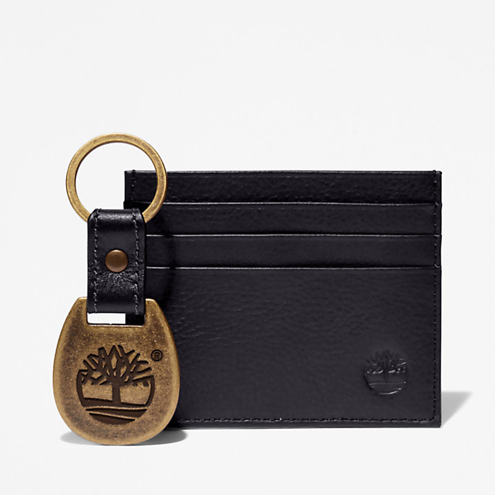 Coffret cadeau porte-cartes et porte-clés en cuir en noir-