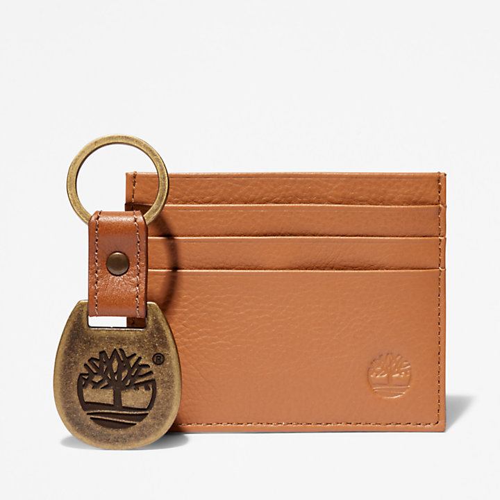 Leather Card Holder & Keyring Gift Set in Brown-